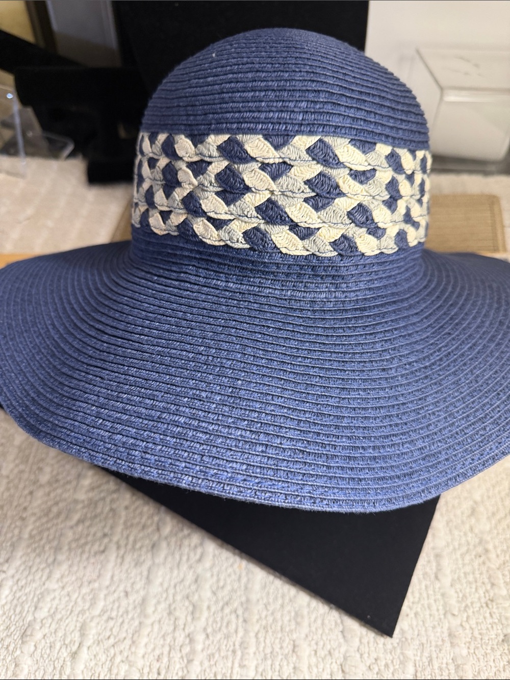 Karfil Women's Navy Blue Wide Brim Sun Hat Size Small Beach Resort Vacation - Picture 2 of 9